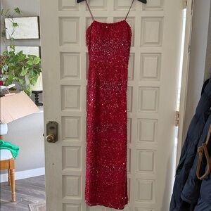 Scala gorgeous Red Sequin Dress evening gown side slit